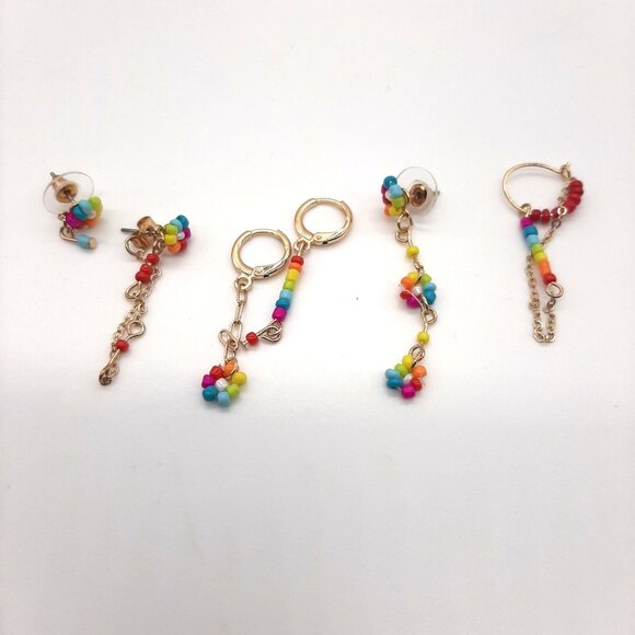 Urban Outfitters Miss matched seed bead gold dangle chain pierced earrings - Picture 1 of 2